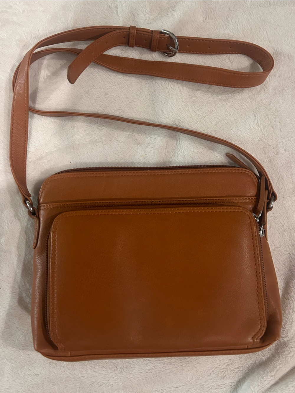 Genuine Leather Crossbody Bag in Cognac Brown
